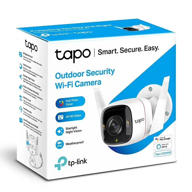 Camera IP de exterior TP-LINK , 2K QHD , IP66, dist. IR 30 m, tip lentila fixa , TAPO C320WS .