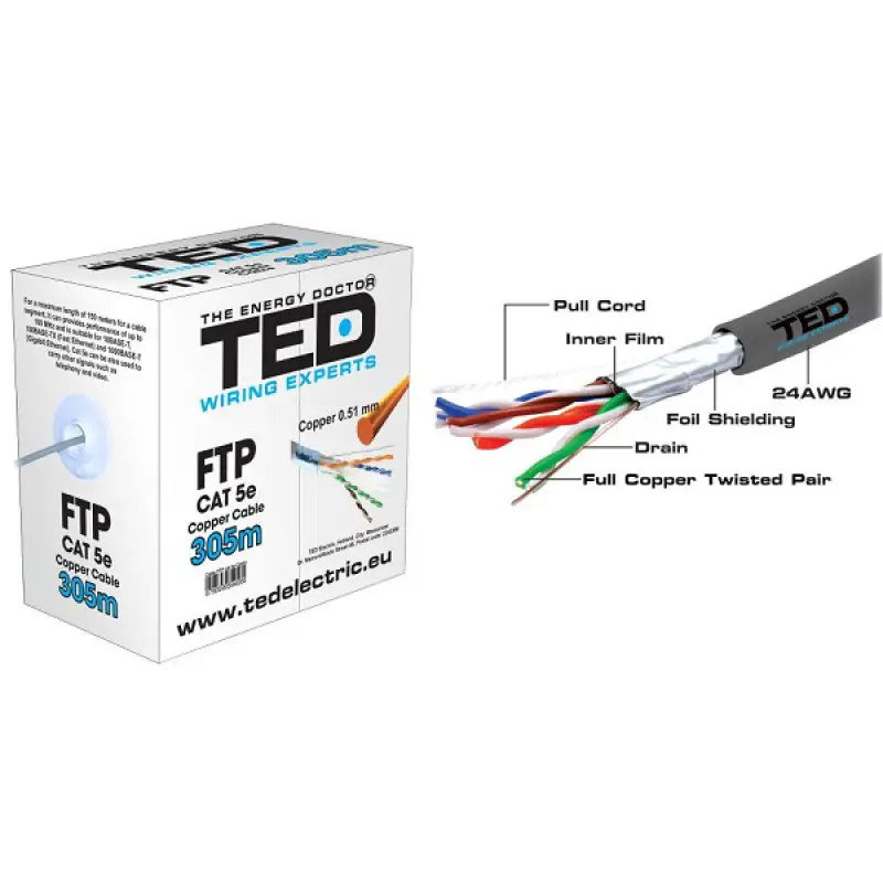 Cablu FTP cat 5E, cupru integral 0.52 24AWG FLUKE PASS TED002396.48483                                                                                                                                  